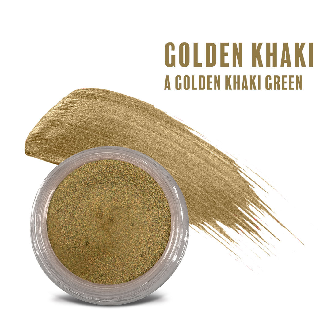 Golden Khaki Any Wear Creme: Un producto multiusos, resistente al agua, que se transforma en crema y polvo para ojos, mejillas y labios. Se puede usar en cualquier lugar.