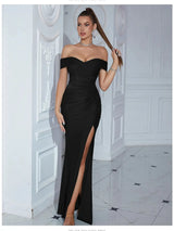 Adyce New Evening Maxi Long Dress For Women Elegant Off Shoulder Strapless Sexy High Split Club Party Celebrity Evening Vestidos - Lootquake