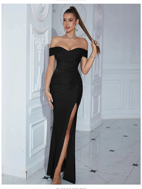 Adyce New Evening Maxi Long Dress For Women Elegant Off Shoulder Strapless Sexy High Split Club Party Celebrity Evening Vestidos - Lootquake