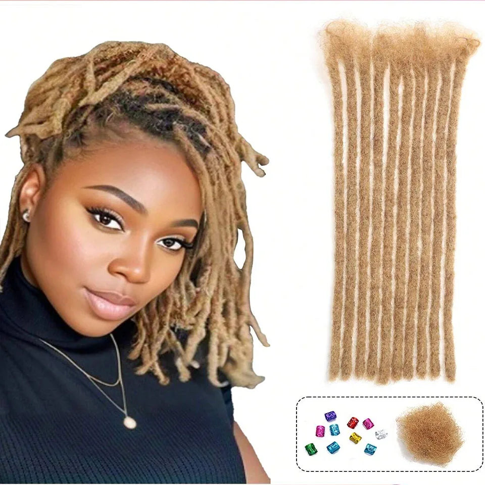 100% Real Human Hair Dreadlock Extensions | 8-14 Inch Colored Remy Locs (20/40/60 Strands, 0.6cm Thickness)