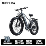 Bicicleta eléctrica BURCHDA RX80 para adultos, motor de 1000 W, batería de 48 V 20 Ah, neumáticos anchos todoterreno de 26", bicicleta eléctrica para montaña y nieve, ciclismo todoterreno