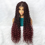 32" Burgundy Curly Dreadlocks Braided Wig | Lace Front with Baby Hair