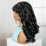 18" Bouncy Wavy Knotless Braids Wig | Full Lace | Bangs | Baby Hair