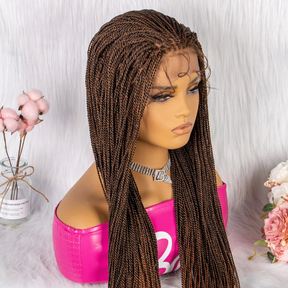 30" Twist Braided Lace Front Wig | Knotless Braids | Long Straight Hair | Heat Resistant Synthetic Wig | For Black Women
