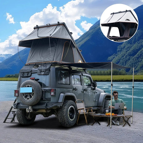 Adventurer Plus Rooftop Tent Hardshell with Side Awning, Air Conditioner Outlet with Bracket, Replaceable Rain Flies - Lootquake