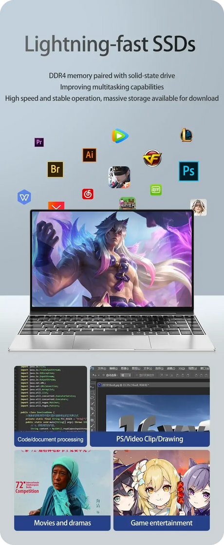 14.1" Ultra-Slim Laptop 16GB RAM 2TB SSD Intel CPU Windows 11 Pro FHD Anti-Glare Multilingual Office/Study PC - Lootquake