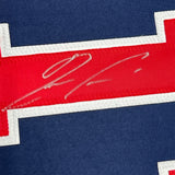 Camiseta de béisbol azul Atlanta de Ronald Acuña Jr., enmarcada, autografiada y firmada, 35 x 39, JSA COA