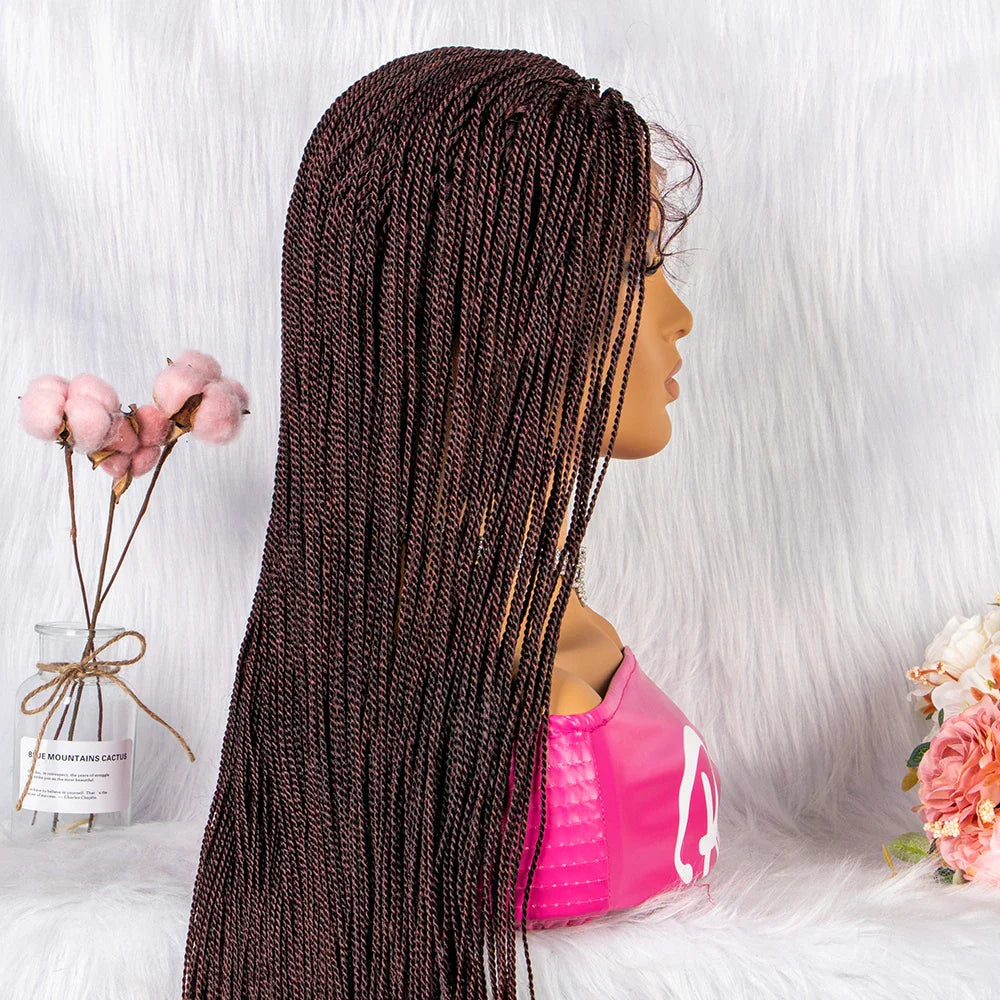 30" Twist Braided Lace Front Wig | Knotless Braids | Long Straight Hair | Heat Resistant Synthetic Wig | For Black Women