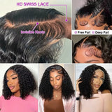 250% Density Brazilian Deep Curly Short Bob Wig | 13x4 HD Transparent Lace Front & 4x4 Deep Wave Closure Human Hair Wigs for Women