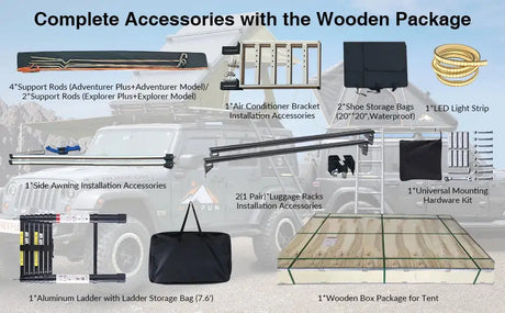 Adventurer Plus Rooftop Tent Hardshell with Side Awning, Air Conditioner Outlet with Bracket, Replaceable Rain Flies - Lootquake