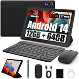 Tableta Android A10L de 10 pulgadas, 12 GB de RAM, 64 GB de ROM, pantalla táctil IPS HD con teclado, estuche, ratón y lápiz óptico, kit de tableta 8 en 1
