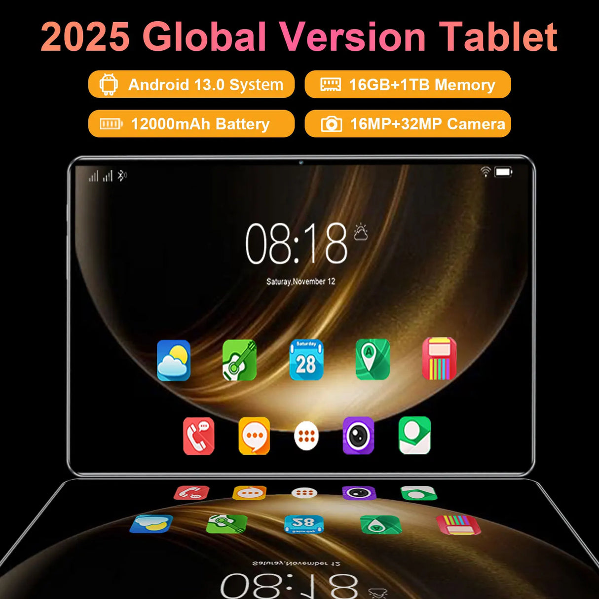 Tablette Android 13.0 de 10,36 pouces, version mondiale 2025, 16 Go de RAM, 1 To de ROM, 16 MP, 32 MP, 12 000 mAh, réseau Bluetooth, 5G, Wi-Fi