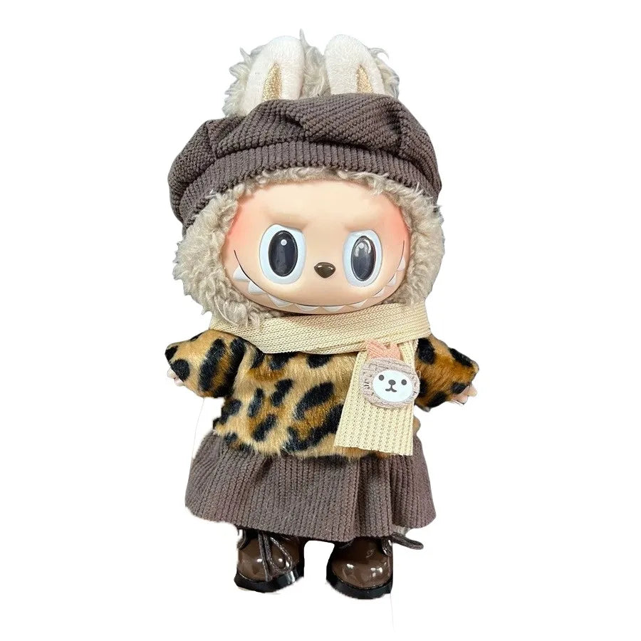Labubu 17 cm Poupée Mode Mignonne Peluche Poupée Vêtements Ensemble pour Garçons avec Vêtements et Accessoires Convient pour Poupées Mode Peluche