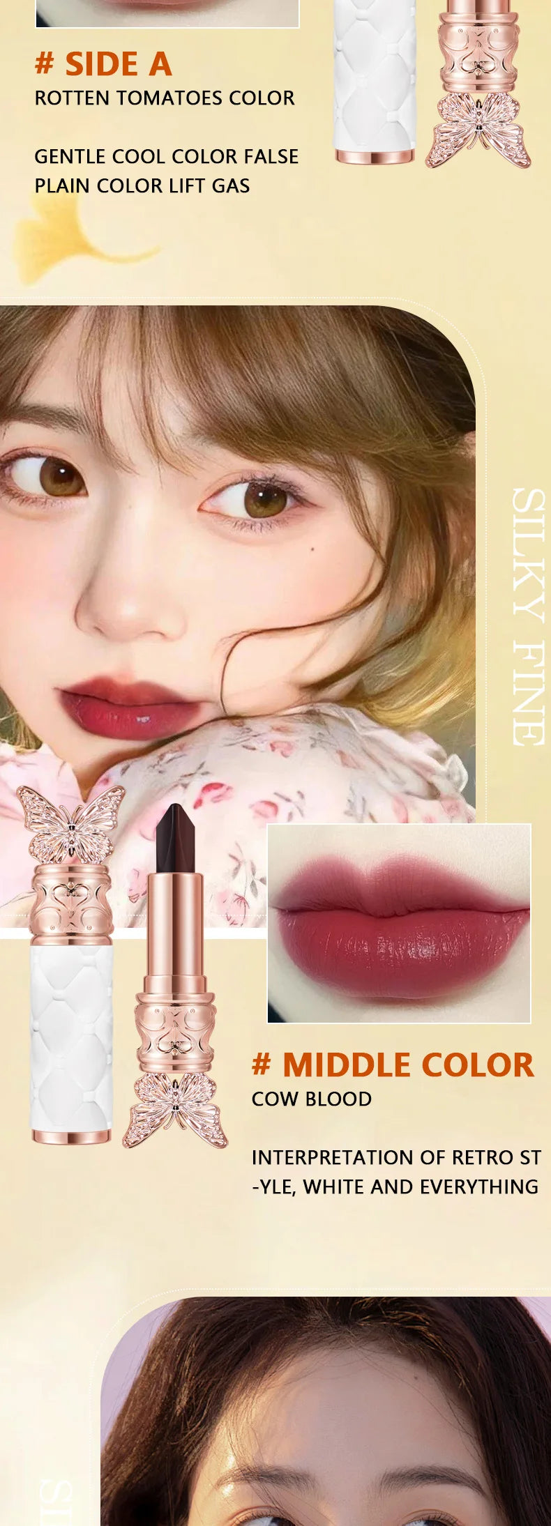 Ocheal Satin-Like Color-Holding Tri-Color Lipstick  Waterproof Long Lasting Liquid Lipstick Tint Moisturizing Tear Off Lip Stain