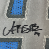 Framed Autographed/Signed Amon-Ra St. Brown 35x39 Detroit Blue Football Jersey Beckett BAS COA