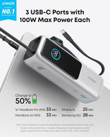 Anker 25000mAh Laptop Power Bank – 100W Triple USB-C with Built-In Cables