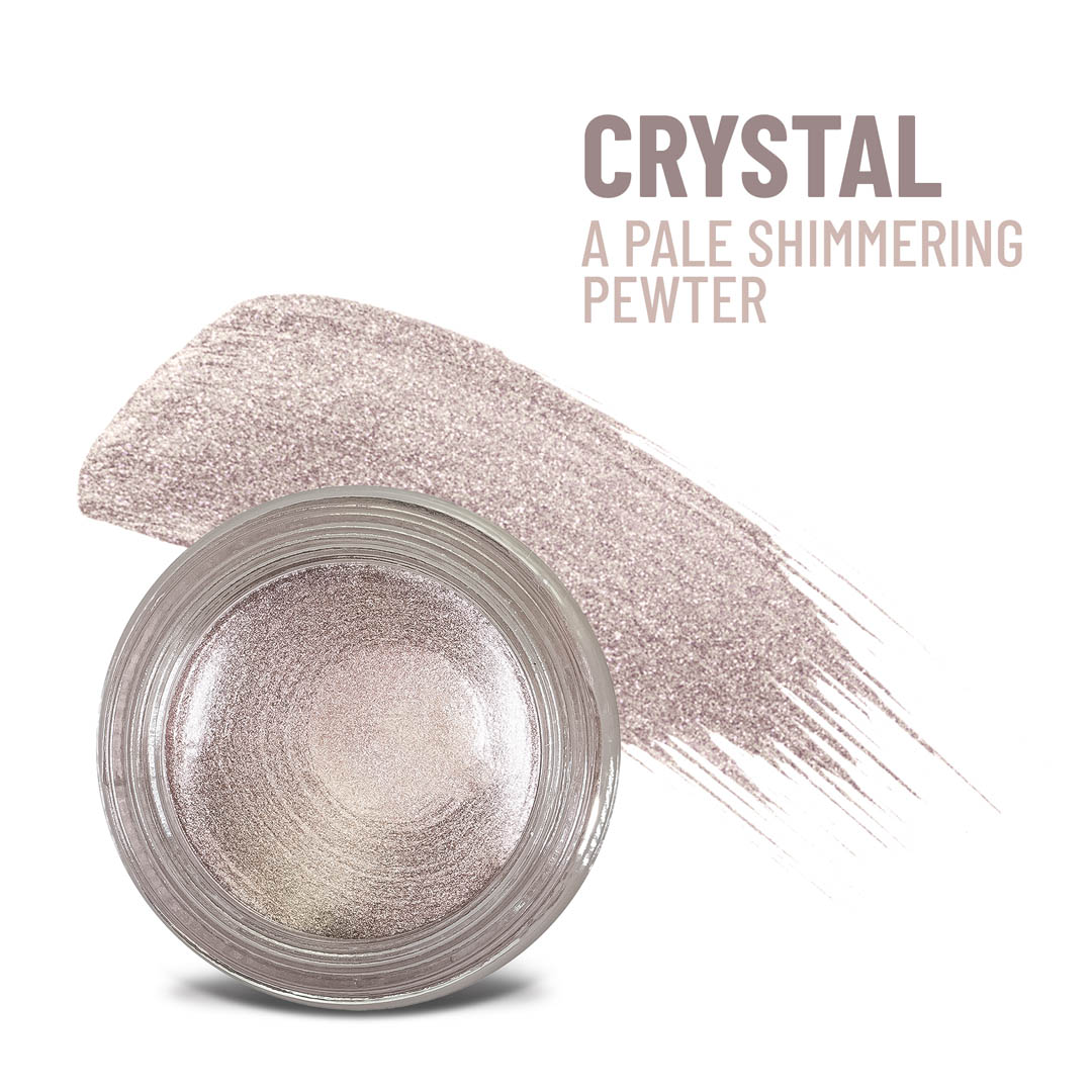 Crema Crystal Any Wear: Un producto multiusos, resistente al agua, que se transforma en crema o polvo para ojos, mejillas y labios. Se puede usar en cualquier lugar.