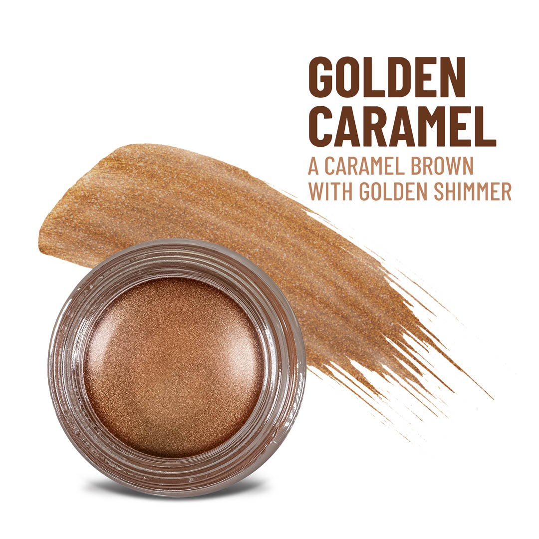 Crema Golden Caramel Any Wear: Un producto multiusos, resistente al agua, que se transforma en crema y polvo para ojos, mejillas y labios. Se puede usar en cualquier lugar.