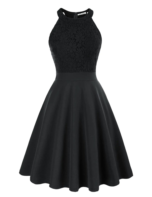 Porm Dresses for Teens Sleeveless Lace Dresses Knee Length Semi Formal Dresses for Wedding Guest Homecoming Dresses Short 2XL Black - Lootquake