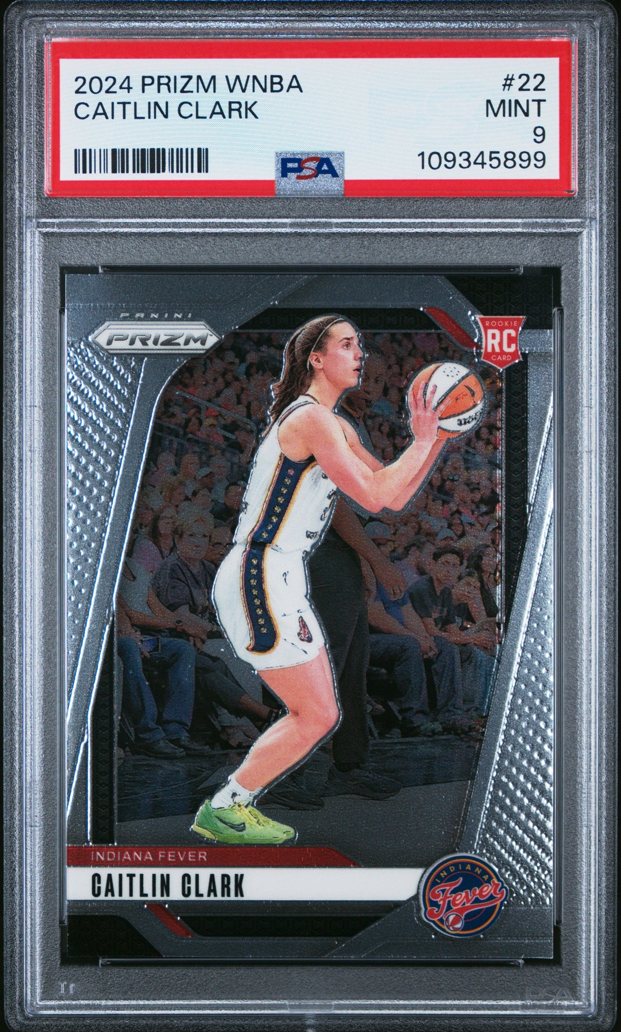 Tarjeta de baloncesto Panini Prizm Caitlin Clark n.° 22 Rookie RC, clasificada en 2024, PSA 9 Mint
