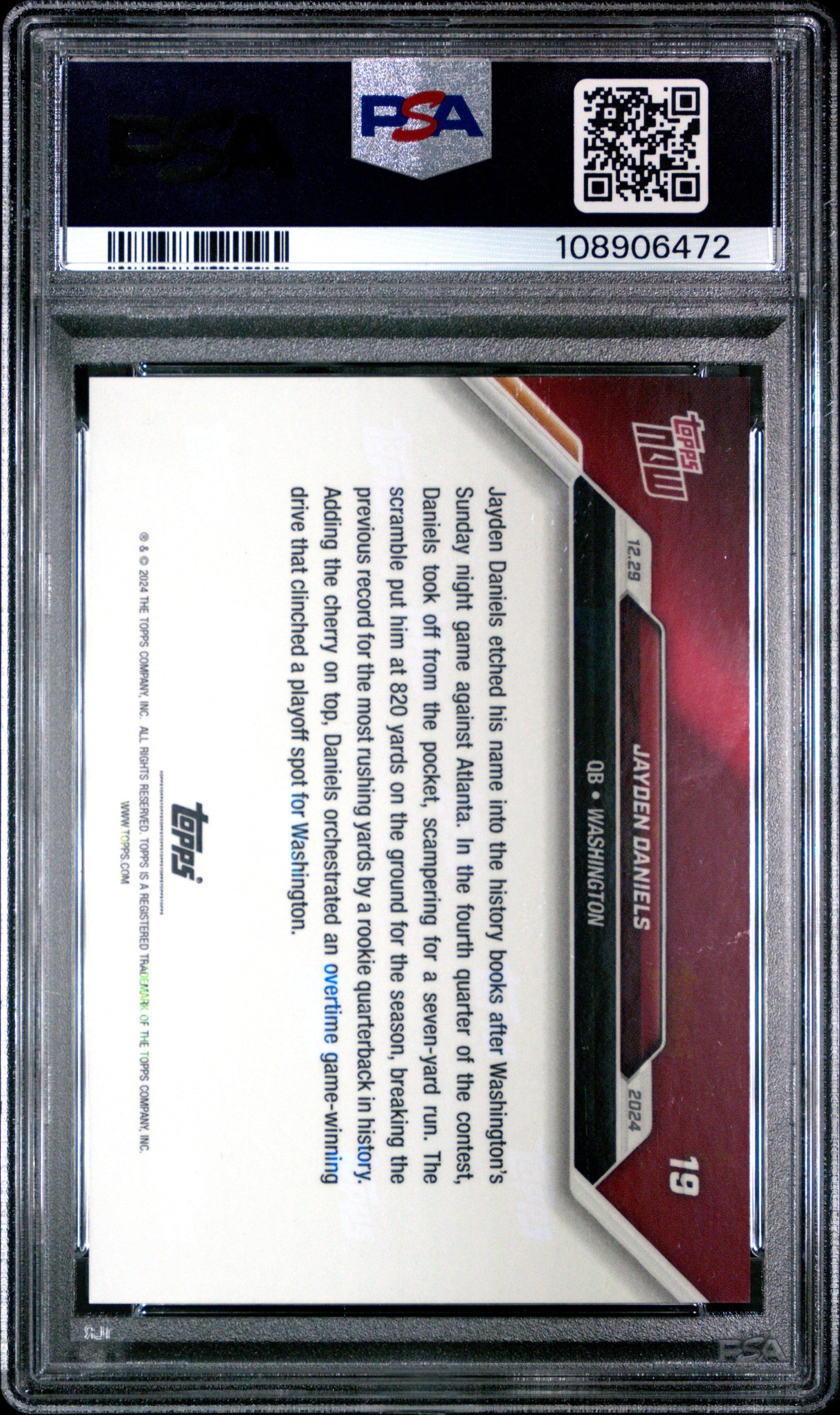 Tarjeta de fútbol RC Jayden Daniels #19 Rookie de Topps Now, calificada en 2024, PSA 10 Gem Mint