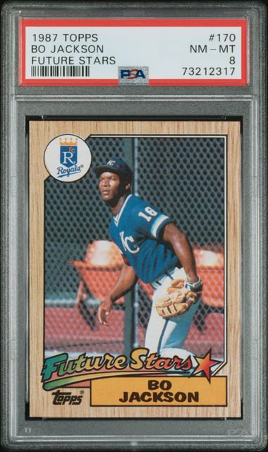 Tarjeta de béisbol Topps Bo Jackson #170 Rookie RC de 1987, calificada PSA 8 NM-MT