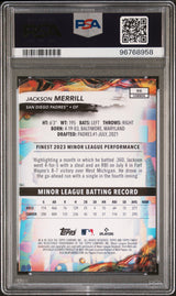 Tarjeta de béisbol Jackson Merrill #96 Rookie RC, clasificada como Topps Finest 2024, PSA 10 Gem Mint