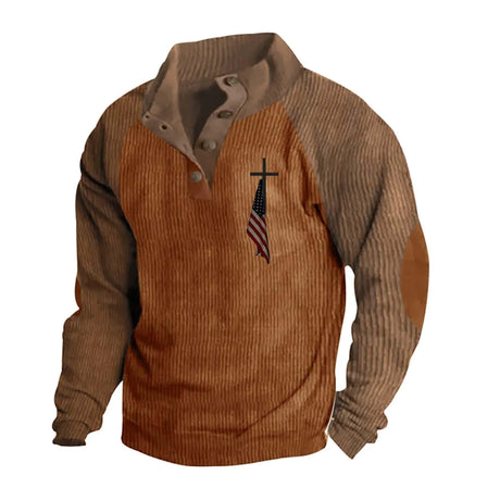 Mens Sweatshirt Vintage American Flag Cross Shirt Christian Patriotic Retro Tops Mens Long Sleeve Christian Clothing ZHIXU1203035 - Lootquake