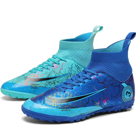 DISRATEBLU Kids Soccer Shoes Boys Girls Football Trainning Shoes Youth Firm Ground Athletic Turf Shoes Outdoor Professional Soccer Shoes Sneakers Blue/Turquoise - Lootquake