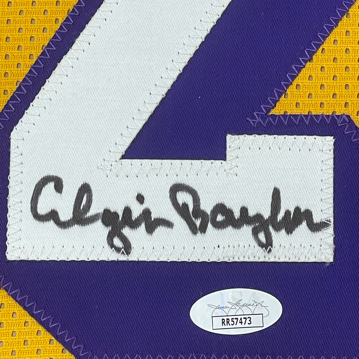 Camiseta de baloncesto amarilla de Los Ángeles LA de 35 x 39, enmarcada, autografiada y firmada por Elgin Baylor, JSA COA