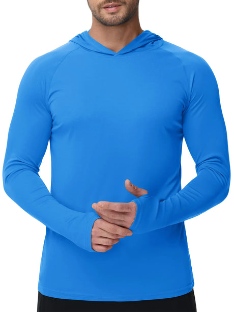KEFITEVD Mens UPF 50+ Sun Protection Hoodie Shirt Long Sleeve Rash Guard SPF Shirts for Men UV Shirts Hiking Shirts Running Shirts Fishing Shirts Lightweight Azure - Lootquake