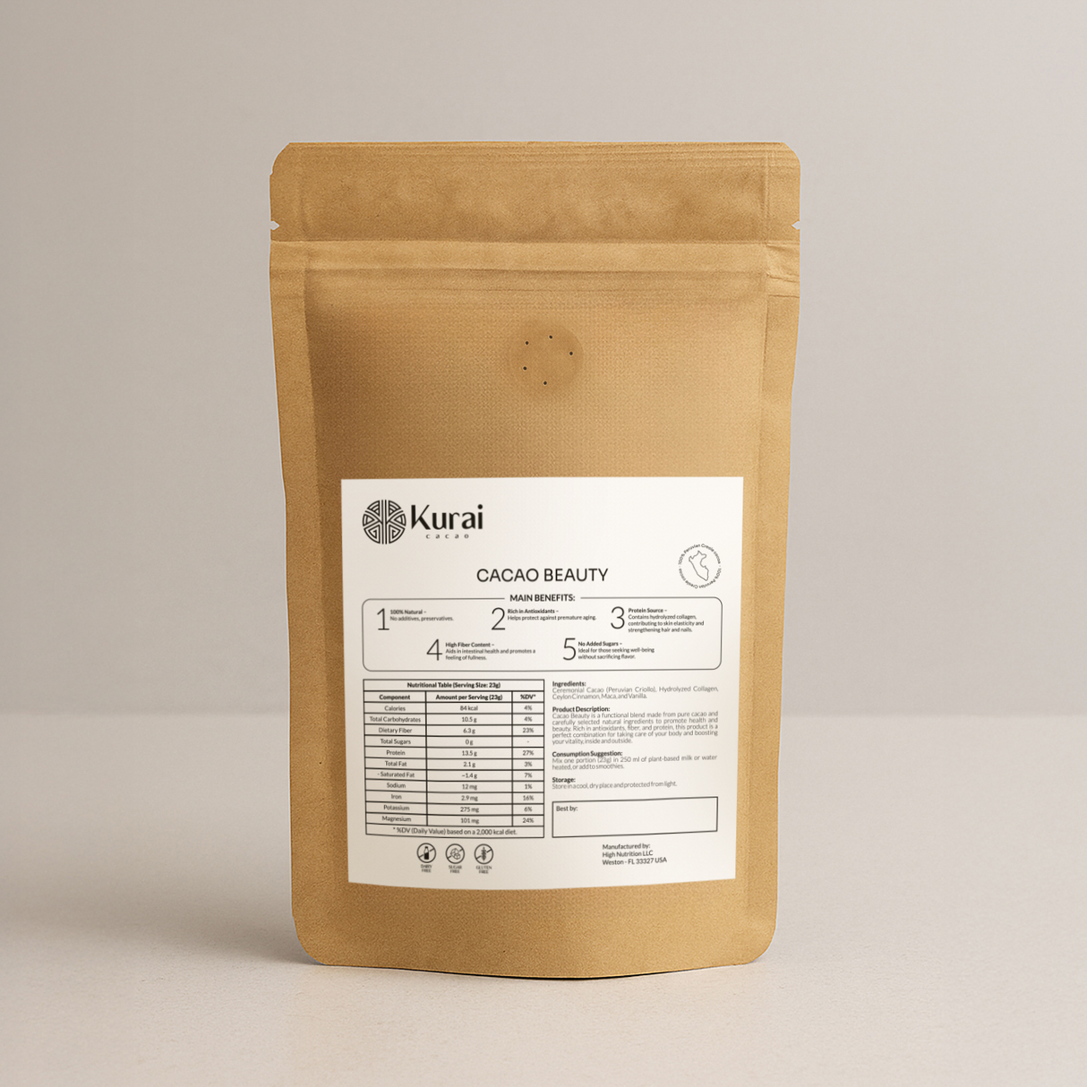 Belleza de Cacao Kurai | Mezcla de Cacao Ceremonial con Colágeno, Maca, Canela y Vainilla | Para una Piel Luminosa, Rituales de Belleza y Cuidado Personal 