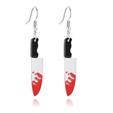 WCRAZYE Halloween Earrings Acrylic Skull Dangle Earrings for Women Halloween Pumpkin Earrings Spirit Earrings Cut Glitter Powder Cartoon Funny Earring Halloween Cosplay Jewelry (Silver Knife Earrings) - Lootquake