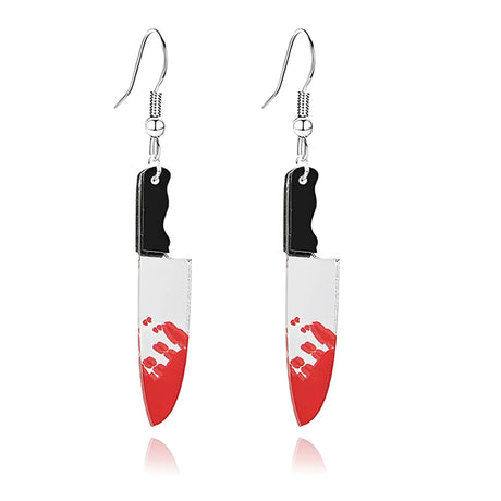 WCRAZYE Halloween Earrings Acrylic Skull Dangle Earrings for Women Halloween Pumpkin Earrings Spirit Earrings Cut Glitter Powder Cartoon Funny Earring Halloween Cosplay Jewelry (Silver Knife Earrings) - Lootquake