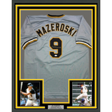 Framed Autographed/Signed Bill Mazeroski 35x39 Pittsburgh Grey Baseball Jersey JSA COA