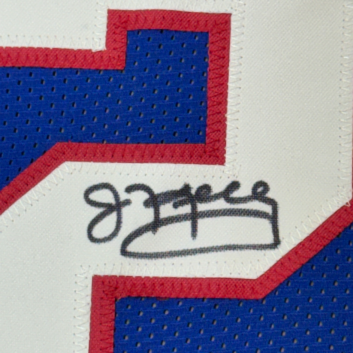 Camiseta de fútbol americano azul dinastía enmarcada, autografiada y firmada por Jim Kelly Thurman, Thomas Andre Reed, Buffalo, 35 x 39, JSA COA
