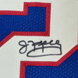 Camiseta de fútbol americano azul dinastía enmarcada, autografiada y firmada por Jim Kelly Thurman, Thomas Andre Reed, Buffalo, 35 x 39, JSA COA