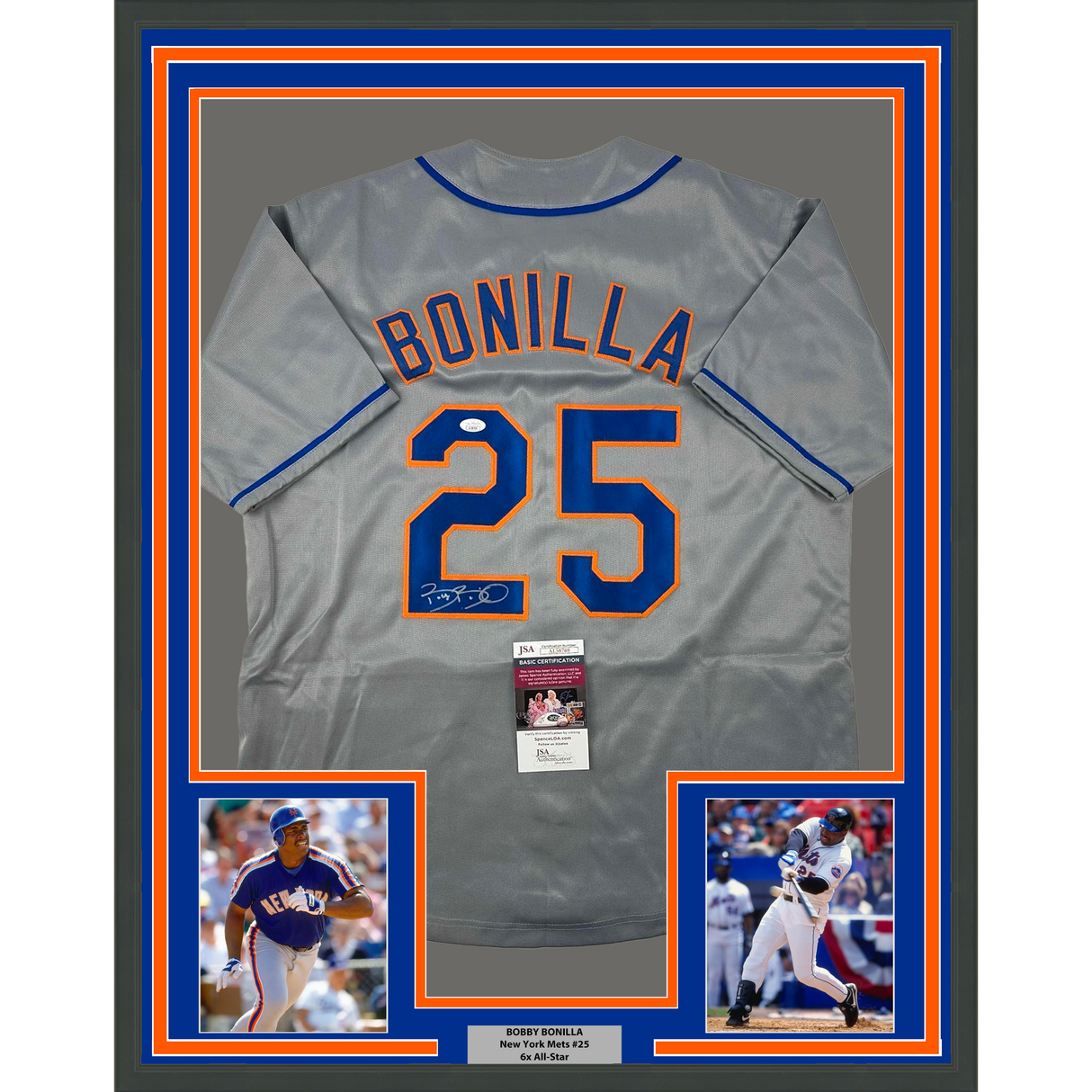 Framed Autographed/Signed Bobby Bonilla 35x39 New York Grey Baseball Jersey JSA COA