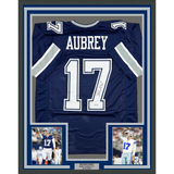 Camiseta de fútbol azul Dallas Beckett BAS COA enmarcada, autografiada y firmada por Brandon Aubrey, 35 x 39