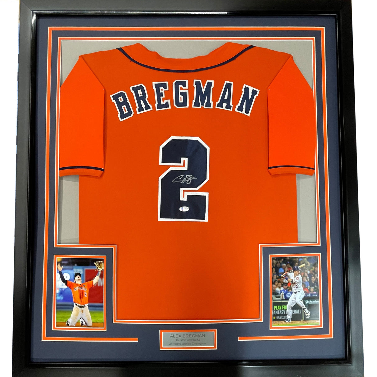 Framed Autographed/Signed Alex Bregman 35x39 Houston Orange Baseball Jersey Beckett BAS COA