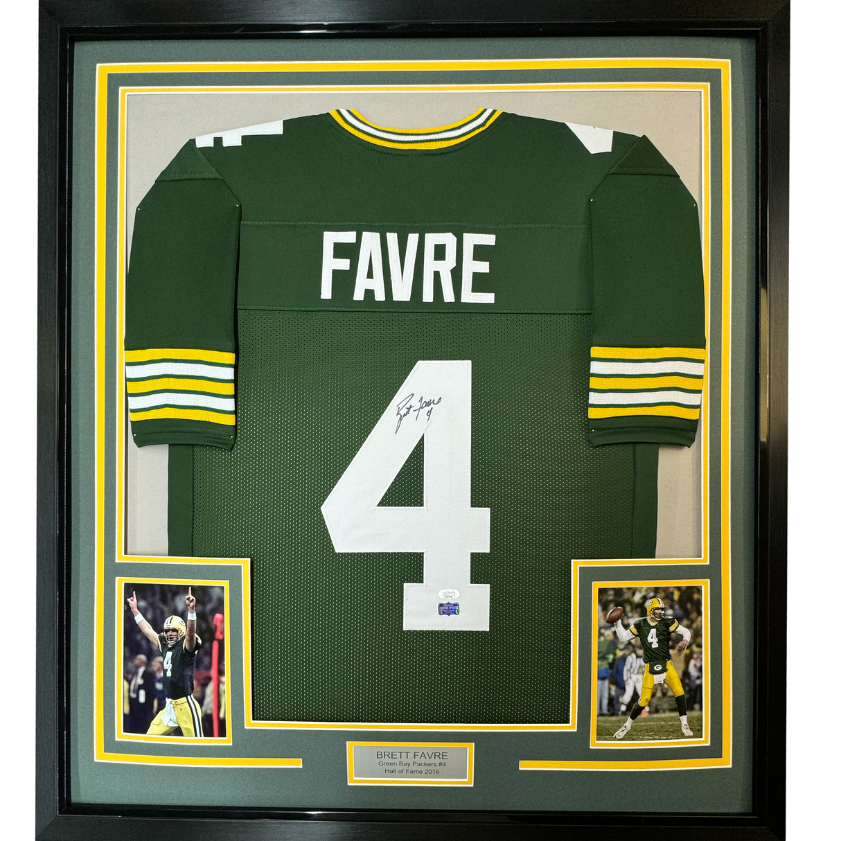 Camiseta de fútbol americano Green Bay Green de 35 x 39, enmarcada, autografiada y firmada por Brett Favre (JSA COA)