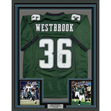 Camiseta de fútbol americano verde Filadelfia de 35 x 39, enmarcada, autografiada y firmada por Brian Westbrook. PSA/CÓDIGO DE ADN.