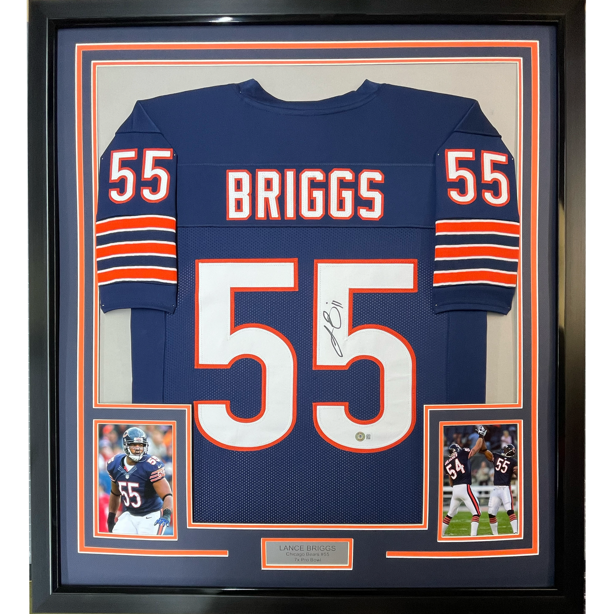 Camiseta de fútbol azul de Chicago Beckett BAS COA enmarcada, autografiada y firmada por Lance Briggs, 35 x 39