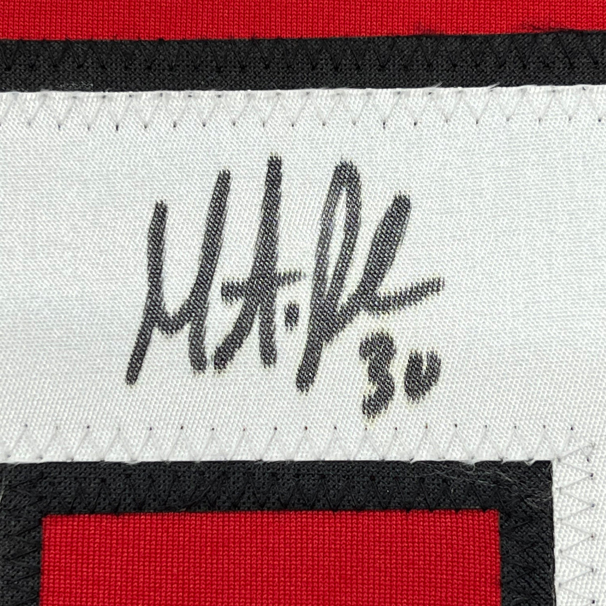 Camiseta de hockey roja de Nueva Jersey, enmarcada, autografiada y firmada por Martin Brodeur, 35 x 39, JSA COA