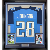 Camiseta de fútbol americano azul claro de Tennessee, enmarcada, autografiada y firmada por Chris Johnson, 35 x 39, JSA COA