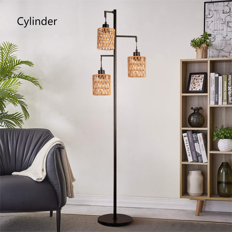 Indoor Boho Rattan Floor Lamp-5
