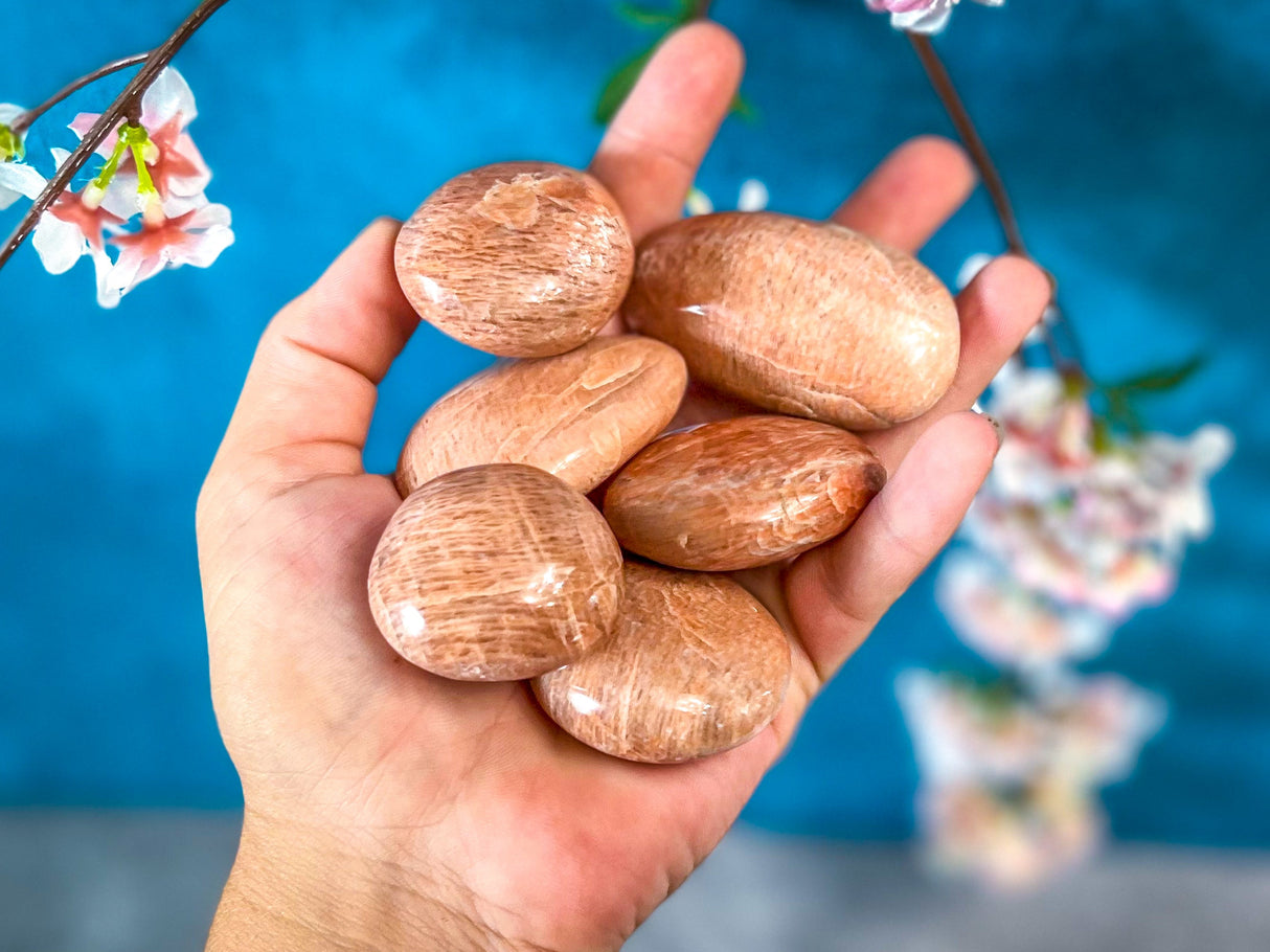 Peach Moonstone Palm Stone, Ethically Sourced Crystals