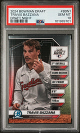 Tarjeta de béisbol RC Travis Bazzana #BDN1 Draft Night Rookie de Topps Bowman Draft 2024 PSA 10 Gem Mint