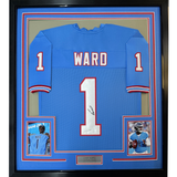 Framed Autographed/Signed Cameron Cam Ward 35x39 Tennessee Retro Light Blue Football Jersey JSA COA