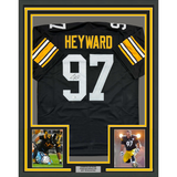 Framed Autographed/Signed Cameron Cam Heyward 35x39 Pittsburgh Retro Black Football Jersey Beckett BAS COA